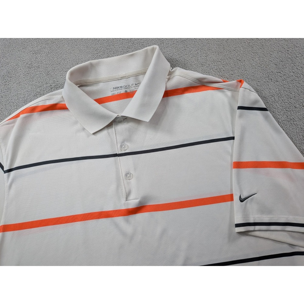 Nike Golf Dri-FIT Polo Shirt Mens Large White Orange Navy Striped 358364-101